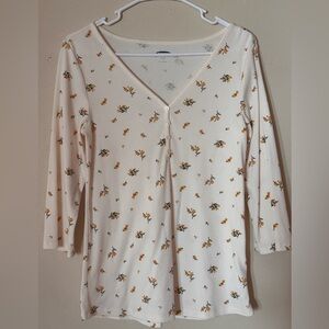 Old Navy Floral Long Sleeve Tee - Cream and Orange